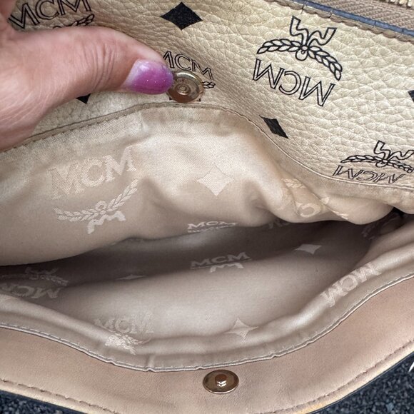 MCM Portuna Medium Visetos Beige Coated Canvas Flat Pouch Crossbody Clutch Bag - Picture 9 of 13